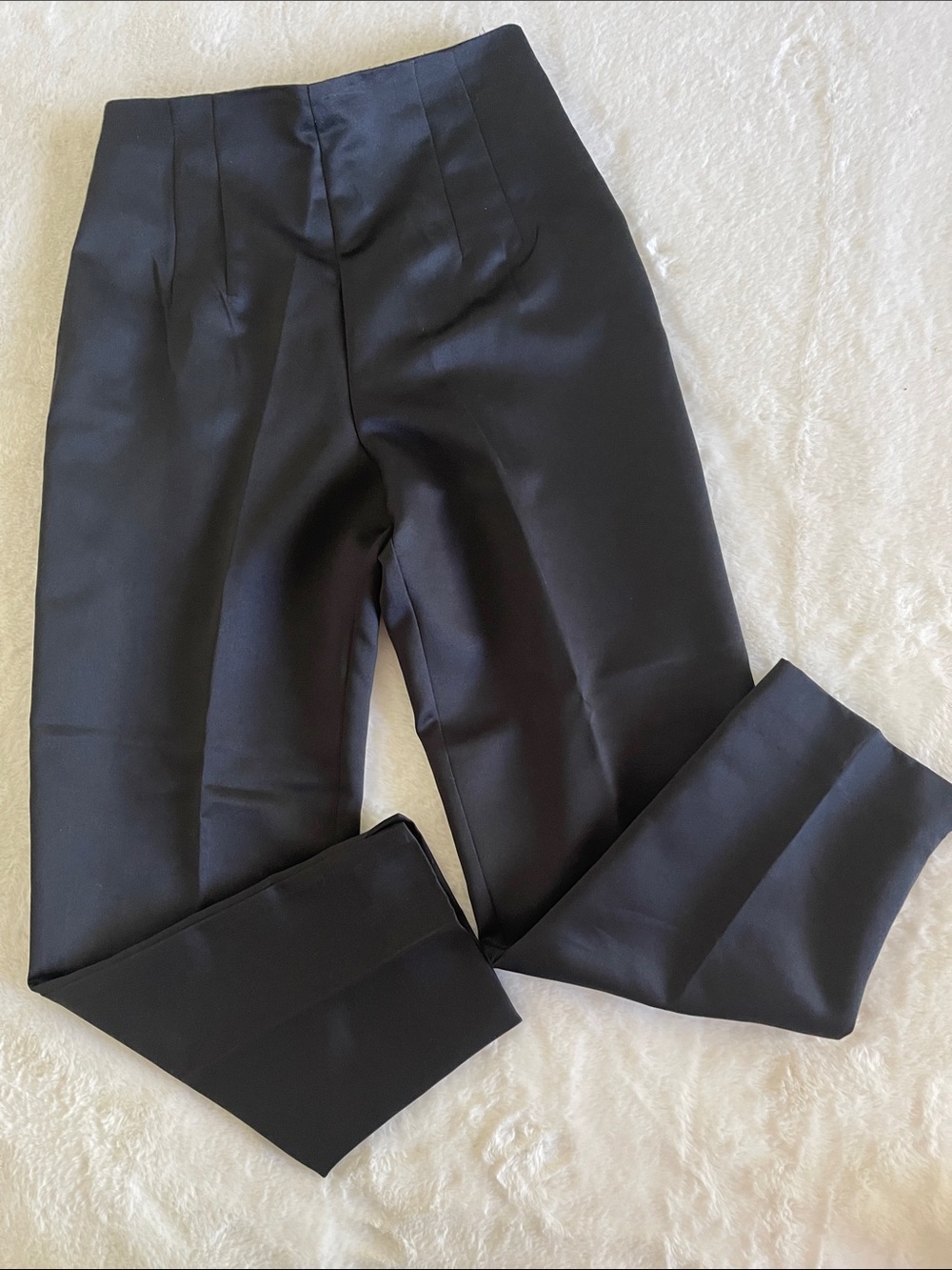 JR Nites Classic High-Waist Cropped Black Dress Pants - Women Satin SZ 6